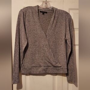 Banana Republic Faux Wrap V Neck Med Top Silver Glitter Sparkly Holiday READ